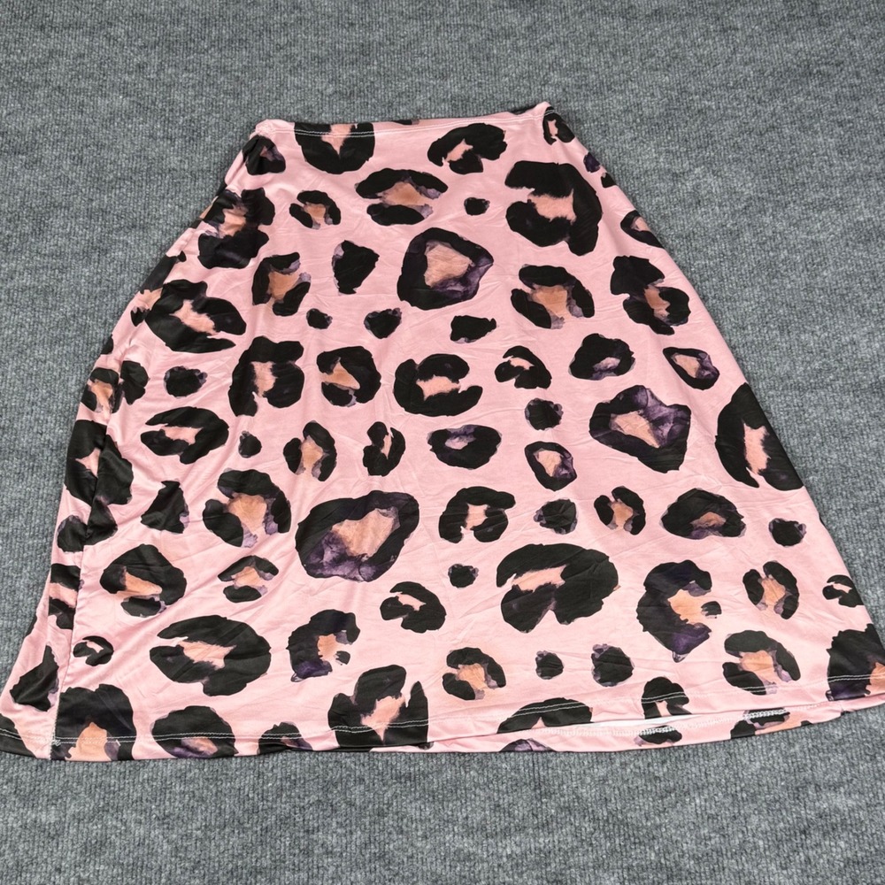 Womens Pink Black Leopard Print Skirt Lightweight Stretchy Midi Skirt